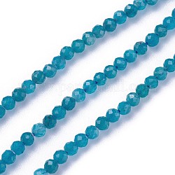 Chapelets de perles en apatite naturelle, facette, ronde, dark cyan, 3~3.5mm, Trou: 0.5mm, Environ 115~130 pcs/chapelet, 14.5~16.1 pouce (37~41 cm)