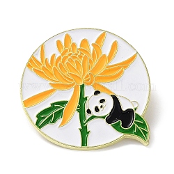 Panda avec des épingles en émail chrysanthème, badge de dessin animé en alliage de zinc doré pour vêtements de sac à dos, orange, 38x35x1.5mm