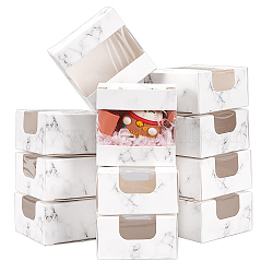 Cajas de almacenamiento de regalo de papel de cartón, con ventana transparente visible de plástico, whitesmoke, cuadrado, patrón de mármol, 6.65x6.7x3.6 cm