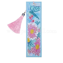 DIY Diamond Painting Stickers Kits For Bookmark Making, with Diamond Painting Stickers, Resin Rhinestones, Diamond Sticky Pen, Tassel, Tray Plate and Glue Clay, Rectangle with Butterfly and Flower, Mixed Color, 20.8x5.8cm