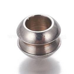 201 perline europei in acciaio inox, scanalato, perline con foro grande, rondelle, colore acciaio inossidabile, 7x5mm, Foro: 4 mm
