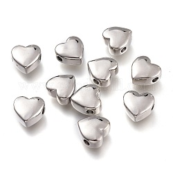 Perles en laiton, Plaqué longue durée, cœur, platine, 10x10x5mm, Trou: 2.6mm