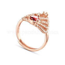 Shegrace trendy tormalina rossa naturale 925 anello in argento sterling, corona in micro pavé di zirconi, oro roso, 18mm