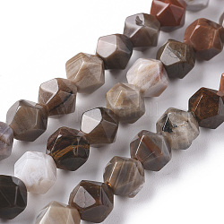 Natürliche versteinerte Holzperlen Stränge, sternförmige runde Perlen, facettiert, 8 mm, Bohrung: 1 mm, ca. 47 Stk. / Strang, 14.96 Zoll (38 cm)