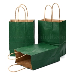 Kraftpapiersäcke, Geschenk-Taschen, Einkaufstüten, mit Griffen, dunkelgrün, 15x8x21 cm
