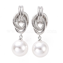 Nodo con orecchini pendenti con perle di plastica, gioielli in ottone per le donne,  cadmio& piombo libero, platino, 39.5mm, ago :0.9mm