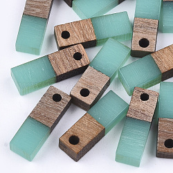 Resin & Wood Pendants, Rectangle, Medium Turquoise, 17x5.5x3~3.5mm, Hole: 1.5mm