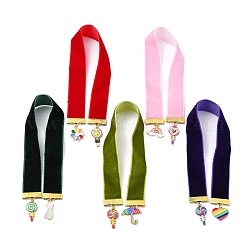 Signets en ruban de velours, signets de charme de sucette arc-en-ciel en alliage émaillé, couleur mixte, 288~298x19x2.5mm