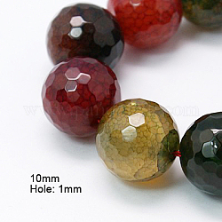 Природный агат бисер нитей, окрашенные, граненые, круглые, красочный, 10 мм, отверстие : 1 мм, около 39 шт / нитка, 15.7 дюйм