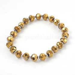 Bracelets extensibles en verre électrolytique, laiton séparateurs perles, ronde, plaqué or, 2-1/8 pouce (5.3 cm)