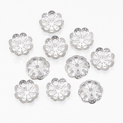 304 Stainless Steel Bead Caps, Flower, Multi-Petal, Stainless Steel Color, 9x2mm, Hole: 1.2mm