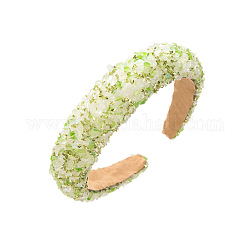 Resin Chip Bead & Pearl Sponge Hair Bands, Wide Hair Accessories for Women Girls, Light Green, 140x120mm