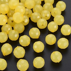 Abalorios de acrílico de la jalea de imitación, facetados, redondo, amarillo, 10x9.5mm, agujero: 1.8 mm, aproximamente 890 unidades / 500 g