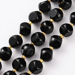 Brins de perles d'onyx noir naturel, avec des perles de rocaille, dés célestes à six faces, facette, 8~8.5x8~8.5mm, Trou: 1mm, Environ 39 pcs/chapelet, 15.75 pouce (40 cm)
