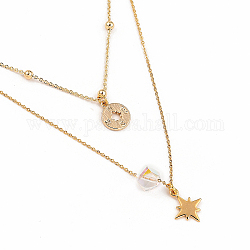 Colliers en laiton double épaisseur, avec chaînes de câble et perles de verre strass k9, étoile et boussole, or, 14.96 pouce (38 cm)