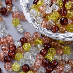 Perlas de vidrio craquelado pintado, mezcla de caramelo, redondo, color mezclado, 4~4.5x4mm, agujero: 1 mm, aproximamente 400 unidades / bolsa