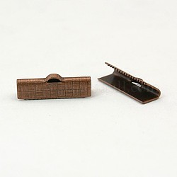 Brass Ribbon Crimp Ends, Rectangle, Red Copper, 7x20mm, Hole: 1x3mm