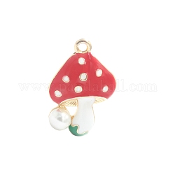 Colgantes de esmalte de aleación, con perlas de imitación, encantos de hongos, rojo, 23x16mm