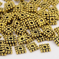 Tibetan Style Spacer Beads, Cadmium Free & Nickel Free & Lead Free, Square, Antique Golden, 7x7x2mm, Hole: 2mm