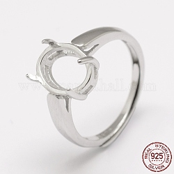 Componentes ajustables del anillo de dedo de plata de ley 925 con baño de rodio, oval, Platino, Bandeja: 10x8 mm, 17mm