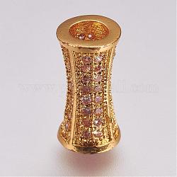 Perline zirconi micro pave  in ottone, tubo, oro, 12x6mm, Foro: 3 mm