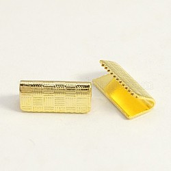 Golden Color Brass Ribbon Crimp Ends, Lead Free and Cadmium Free, Size: about 6mm wide, 13mm long, 4.5mm thick