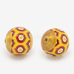 Picture Glass Beads, Round, Orange, 14mm, Hole: 1mm