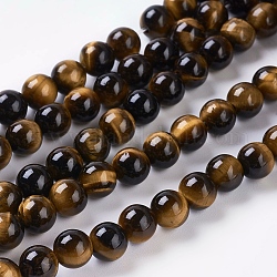 Natürlichen Tigerauge Perlen Stränge, Runde, 6 mm, Bohrung: 1 mm, ca. 31 Stk. / Strang, 8 Zoll