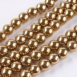 Non magnetici perle ematite sintetico fili, grado a, tondo, oro placcato, 10mm, Foro: 1.5 mm, circa 40~42pcs/filo