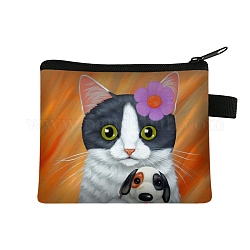 Lindo gato carteras con cremallera de poliéster, monederos rectangulares, monedero para mujeres y niñas, naranja oscuro, 11x13.5 cm