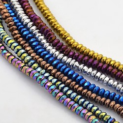 Electroplate Non-magnetic Synthetic Hematite Beads Strands, Faceted Rondelle, Mixed Color, 4x2mm, Hole: 1mm, about 188pcs/strand, 15.7 inch