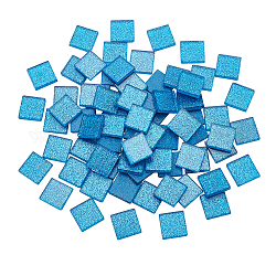 Glitter Glass Cabochons, Mosaic Tiles, for Home Decoration or DIY Crafts, Square, Marine Blue, 20x20x4mm, about 72pcs