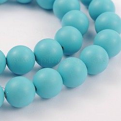 Frosted Round Shell Pearl Bead Strands, Dark Turquoise, 10mm, Hole: 1mm, about 40pcs/strand, 15.7inch