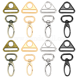 WADORN 16pcs Metal Swivel Snap Hook with Adjuster Triangle Rings, 4 Colors Alloy Keychain Lanyard Swivel Clip Snap 1.2 Inch V- Rings Dee Ring Buckles Lobster Claw Clasps Push Gate Clips(4.7×2.5 cm)
