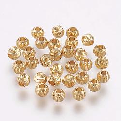 Perles séparateurs en laiton, Plaqué longue durée, rond ondulé, véritable 18k plaqué or, 5x4mm, Trou: 2mm