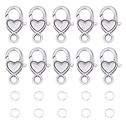PandaHall 30pcs Heart Lobster Claw Clasps with 50pcs Jump Rings Antique SilverNecklace Clasps Bracelet Clasps for Jewelry Making