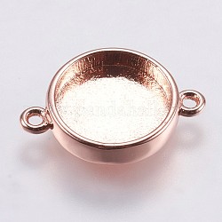 Brass Cabochon Connector Settings, Plain Edge Bezel Cups, Flat Round, Rose Gold, Tray: 10mm, 16.5x11.6x3mm, Hole: 1.5mm