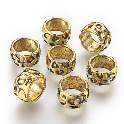 Unterlegscheibe tibetischen Stil Legierung Perlen, Bleifrei und Nickel frei und Cadmiumfrei, Großloch perlen, Antik Golden, 13x8 mm, Loch: 10 mm.