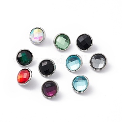 Botones de latón, botones a presión de la joya, con cabujón de cristal facetado, plano y redondo, color del metal platino, color mezclado, 12x7mm, mando: 4.3 mm