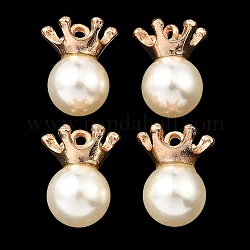 (vendita di liquidazione difettosa: un po' di colla traboccata) pendenti con perle finte in resina, charms rotonde, con ganci pendenti in lega placcata oro, bianco, 17x10x9.5mm, Foro: 1.6 mm
