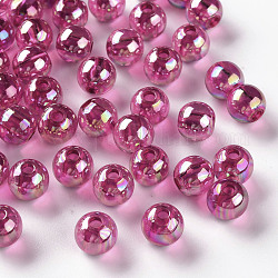 Transparente Acryl Perlen, ab Farbe plattiert, Runde, Fuchsie, 8x7 mm, Bohrung: 2 mm, ca. 1745 Stk. / 500 g