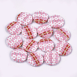 Handmade Straw Woven Cabochons, with Aluminum Bottom, Flat Round, Platinum, Pink, 17.5~18x4.5mm