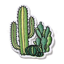 Appliques de cactus, tissu de broderie informatisé fer/coudre sur les patchs, accessoires de costumes, verte, 59x45.5x1mm