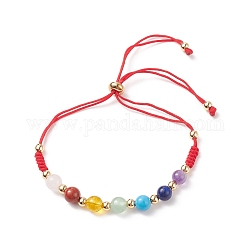 Bracelets de perles rondes en pierres précieuses naturelles et synthétiques, bracelets coulissants ronds en laiton réglables pour hommes femmes, rouge, diamètre intérieur: 1~3-3/8 pouce (2.4~8.6 cm)