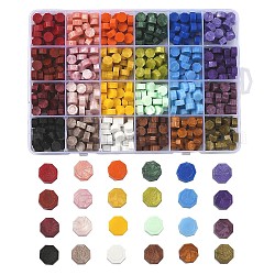 Siegellackpartikel, für Retro Siegelstempel, Achteck, Mischfarbe, 9 mm, 24 Farben, 25 Stk. je Farbe, 600 Stück / Karton