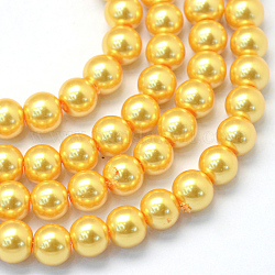 Chapelets de perles rondes en verre peint, or, 6~7mm, Trou: 1mm, Environ 145 pcs/chapelet, 31.4 pouce