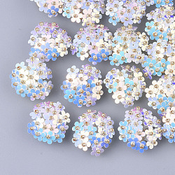 PVC-Paillette-Cabochons, Cluster-Perlen, mit Glasperlen und vergoldeten Messing-LochscheibenFassungen, Blume, Alice blau, 20~23x10~11 mm
