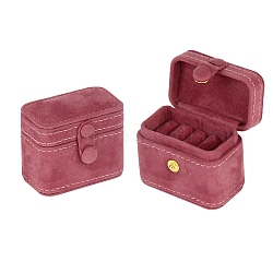 Boîte de rangement rectangulaire pour bagues et bijoux en velours, 4 fente, avec bouton-pression, étui à bijoux portable de voyage, pour les bagues, boucles d'oreille, rouge violet pâle, 6.5x3.8x5 cm