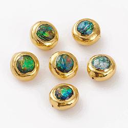 Glass Beads, with Golden Tone Brass Findings, Round, Green, 20.4~21.2x14.2~15.7mm, Hole: 1mm