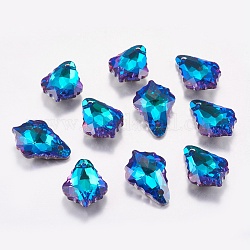 Charms in vetro sfaccettato con strass, imitazione di cristallo austriaco, foglia, bermuda blu, 11.5x16.5x5.5mm, Foro: 1 mm
